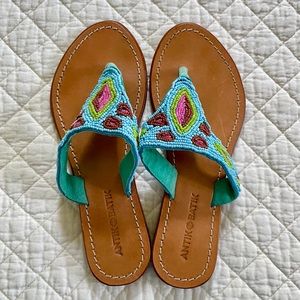 ANTIK BATIK Beaded Leather Sandals Turquoise